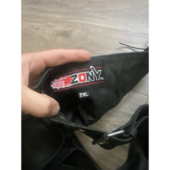 Zony Inc. Leather chaps Mens XXL Black Motorcycle Zipper Size XXL - Picture 4 of 7